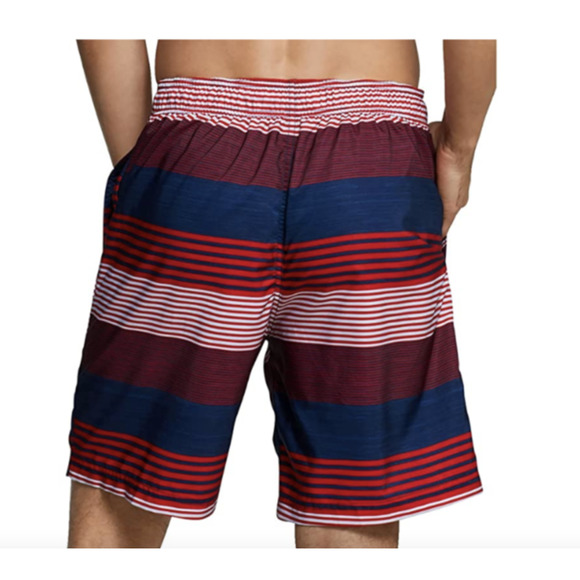 SPEEDO Mens Red Lightweight Striped Athletic Fit Swim Trunks Small NWT - Picture 2 of 4